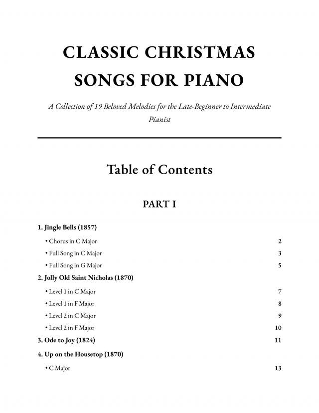 Progressive arrangements: sample page 1 from Classic Christmas Songs for Piano